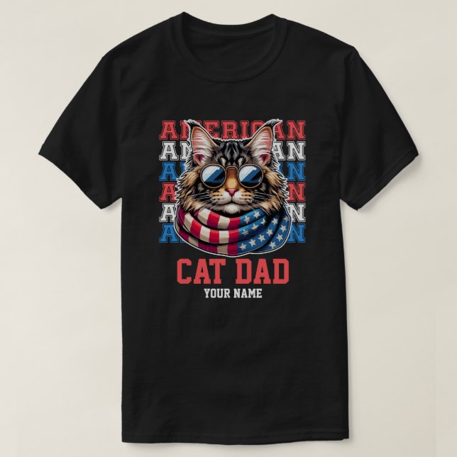 4:e juli Katt i Personligen Glass Cat Pappa T Shirt (Design framsida)