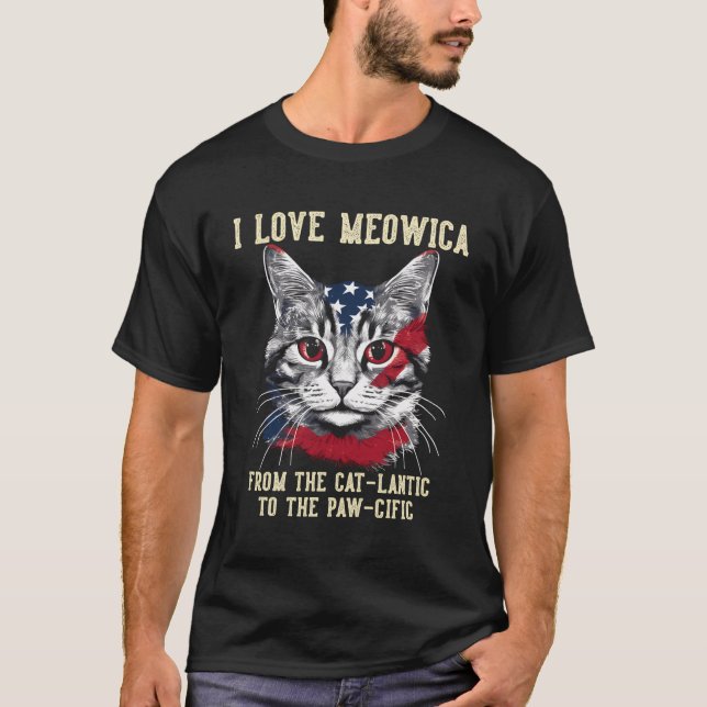 4:e juli Katt Lover I Kärlek Meowica Patriotic Cat T Shirt (Framsida)