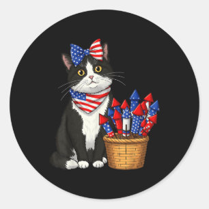4:e juli Katt- och Fireworks-design För manar kvin Runt Klistermärke
