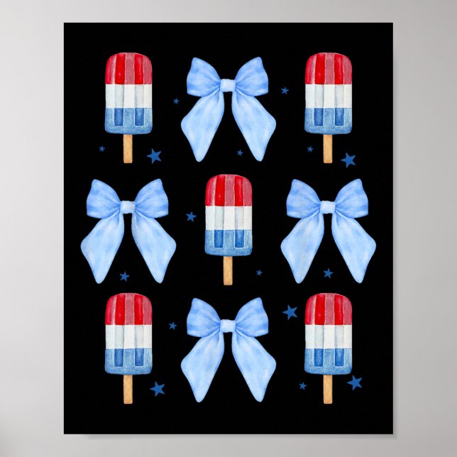 4:e juli Kute Popsicle Bows Patriotic Women Kid Poster (Framsidan)