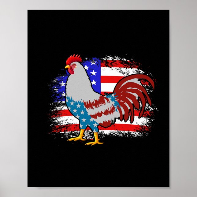 4:e Juli Kycklingpappa Tröja, Amerikansk flagg Kyc Poster (Framsidan)