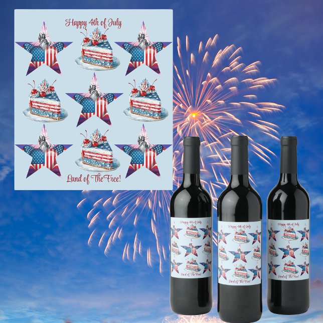 4:e juli "Land of the Free"-etiketter Vinflaska Etikett (Skapare uppladdad)