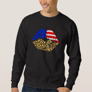 4:e juli Läppar American Flagga Leopard Patriotic Lång Ärmad Tröja