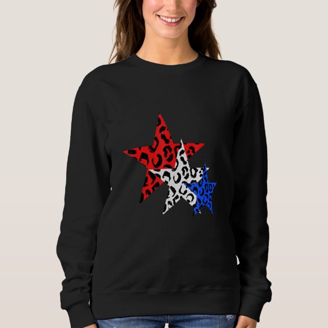 4:e juli Leopard Skriv ut Rött vitt blått stjärnor T Shirt (Framsida)