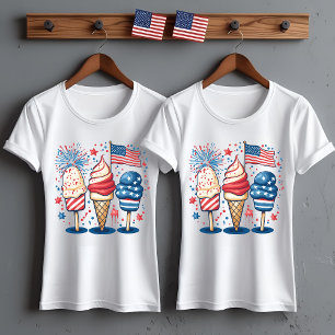 4:e juli Leverans med iskräm och Flagga T Shirt