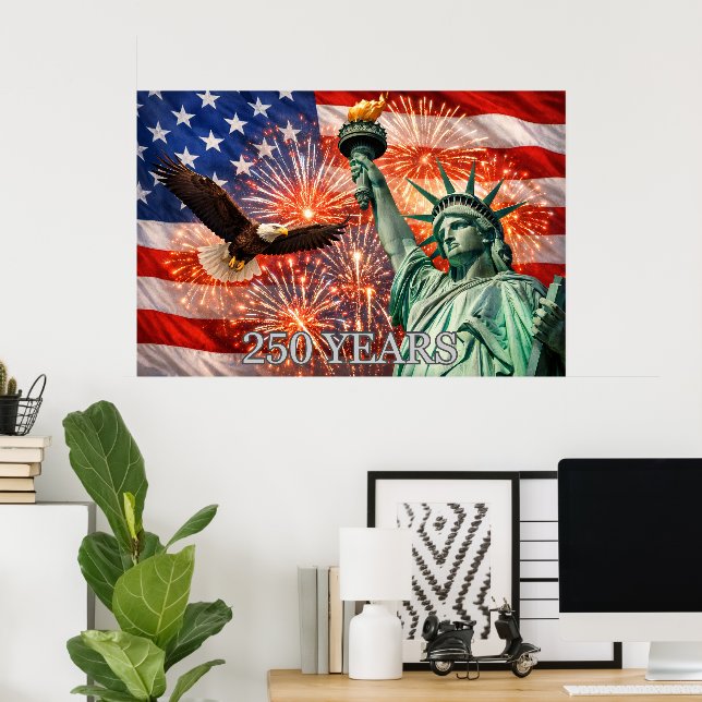 4:e juli Liberty Eagle Fyrverkerier USA 250-årsjub Poster (Hemmakontoret)