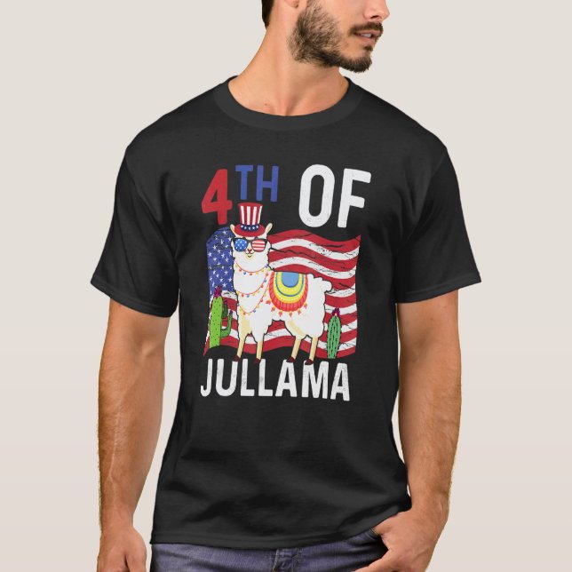 4:e Juli Llama Llama Solglasögon 4:e Juli Oberoend T Shirt (Framsida)