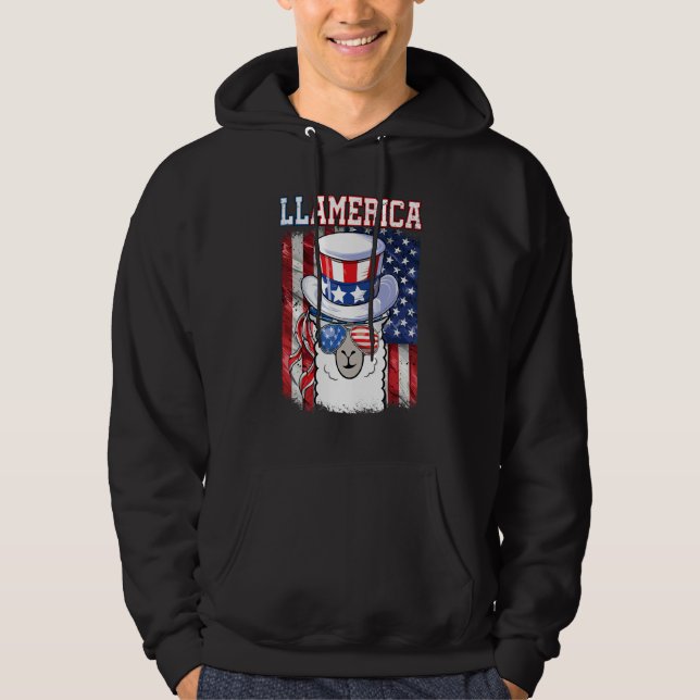 4:e juli Llamerica Patriotic Llama USA flagga Hoodie (Framsida)