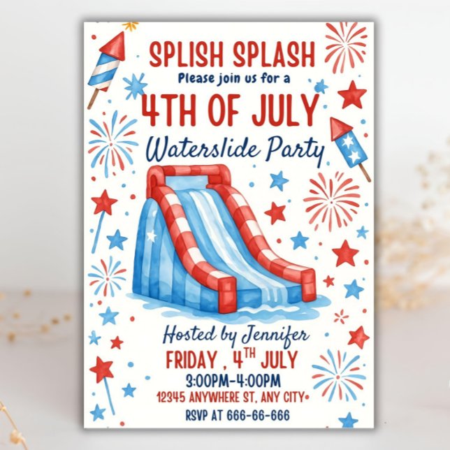 4:e juli: Mall för inbjudan till Waterglid Party-g (Skapare uppladdad)