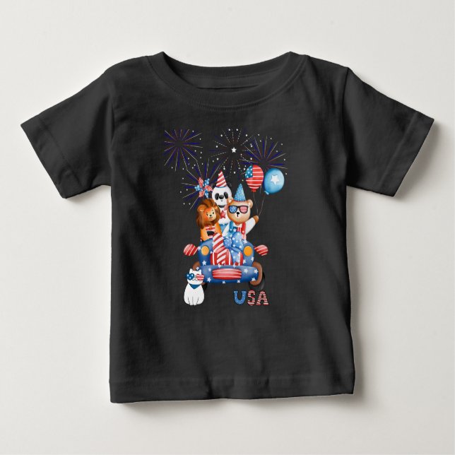 4:e juli månads bilpanda Bear & Lejon T Shirt (Framsida)