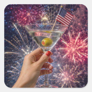 4:e juli Martini Skål Fyrkantigt Klistermärke