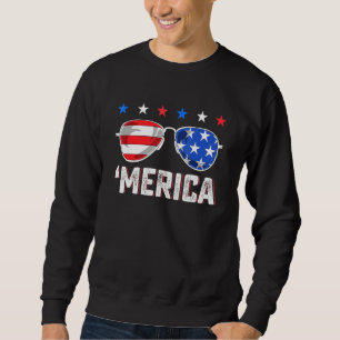 4:e juli Merica American Flagga Sunglasses Boys G Lång Ärmad Tröja