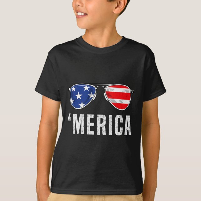 4:e juli Merica American Flagga Sunglasses Boys G T Shirt (Framsida)