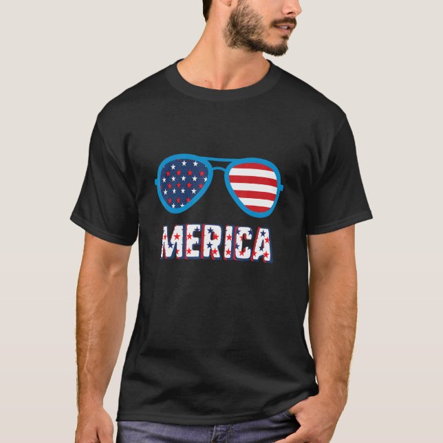 4:e juli: Merica Coola Sunglass Usa American Fl T Shirt (Framsida)