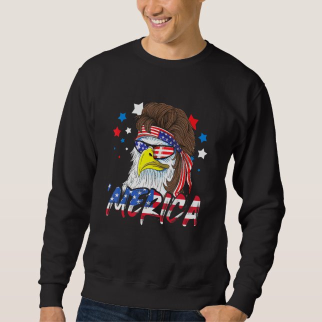 4:e juli Merica Eagle Mullet Usa American Flagga Lång Ärmad Tröja (Framsida)