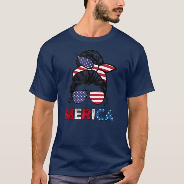 4:e juli: Merica Sunglasses Classy Mamma Life T Shirt (Framsida)