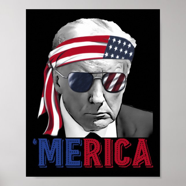 4:e juli: Merica Trump American Flagga USA Poster (Framsidan)