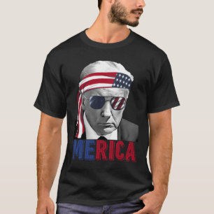 4:e juli: Merica Trump American Flagga USA T Shirt