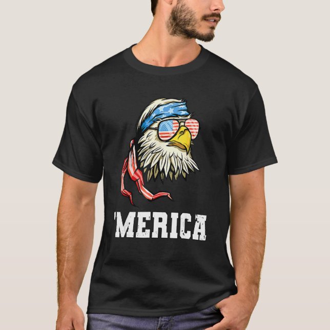 4:e juli Merica USA flagga Örn Patriotic V T Shirt (Framsida)