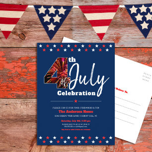 4:e juli: Modern Fireworks USA Patriotic Inbjudan Vykort