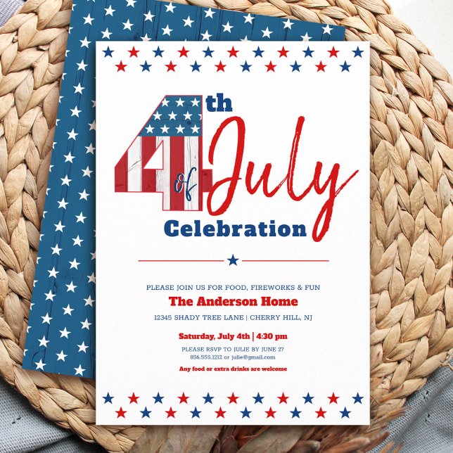 4:e juli: Modern Rustic Wood USA flagga Inbjudningar (Skapare uppladdad)