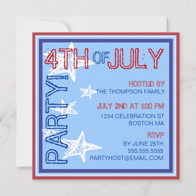 4:e juli Modern Stars Party-inbjudan Inbjudningar (Framsida)