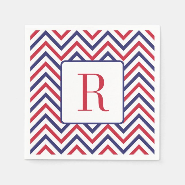 4:e juli: Monogram Party Red White och Blue Pappersservett (Framsidan)