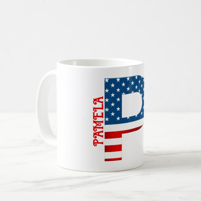 4:e juli-monogram Personlig kaffemugg (Framsida vänster)