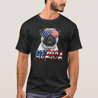 4:e Juli Mops Hund Merica Amerikansk Flagga Patrio T Shirt