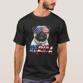 4:e Juli Mops Hund Merica Amerikansk Flagga Patrio T Shirt