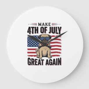 4:e juli Mops Patriotisk Vintage T-Shirt Design_1 Stor Klocka