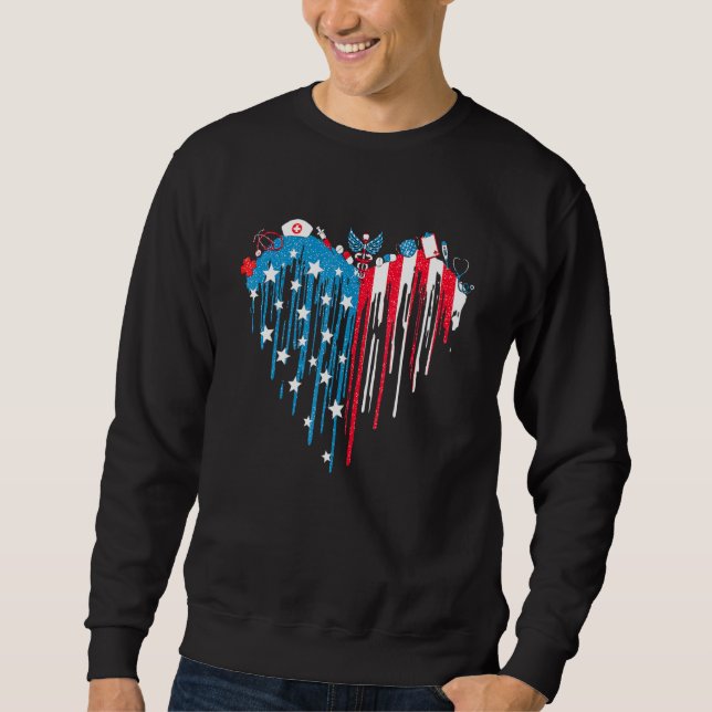4:e juli Nurse Heart American Flagga Lång Ärmad Tröja (Framsida)