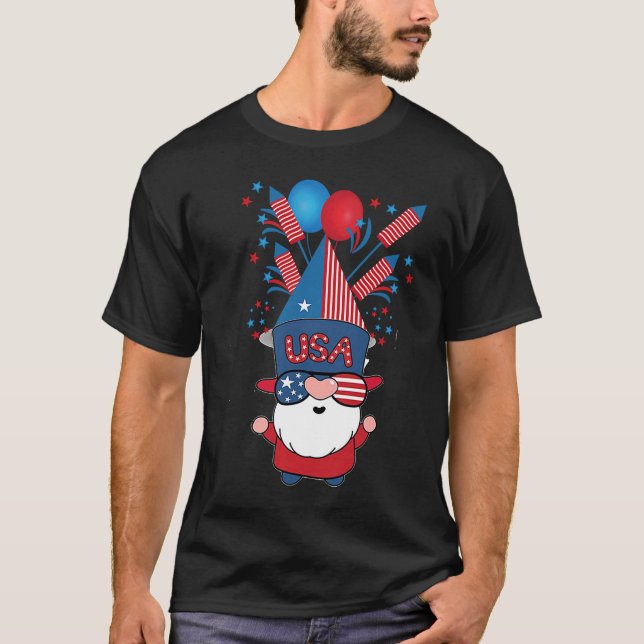 4:e juli Oberoende amerikanska Gnome Sunglass T Shirt (Framsida)