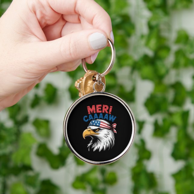 4:e juli Örn Frihet Patriotisk Rund Silverfärgad Nyckelring (Hand)