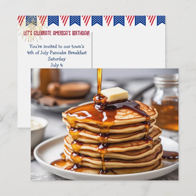4:e juli Pancake Breakfast-vykort Vykort (Fram/baksida)