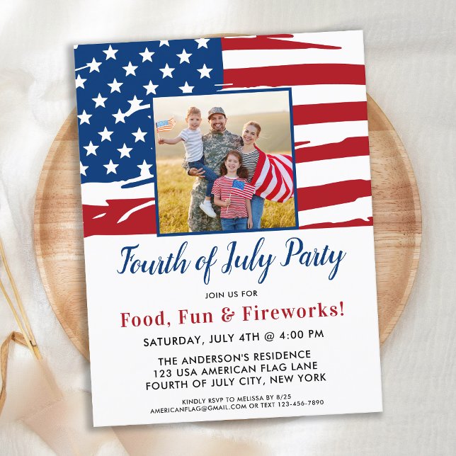4:e juli Party American Flagga Family Photo Inbjudan Vykort (Skapare uppladdad)