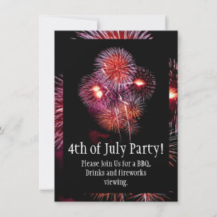 4:e juli Party/BBQ Black Fireworks Inbjudningar