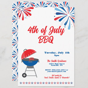4:e juli Party BBQ Patriotic Rött vitt blått Inbjudningar