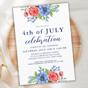 4:e juli Party: den patriotiska Blommigten Rött vi Inbjudningar