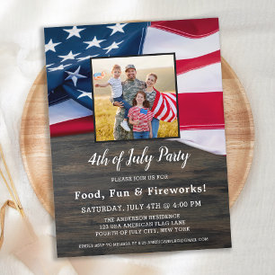 4:e juli-Party-familjefoto, amerikansk Flagga Inbjudan Vykort