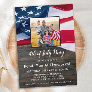 4:e juli-Party-familjefoto, amerikansk Flagga Inbjudningar