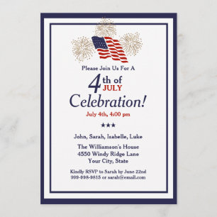 4:e juli Party Guld-fyrverkerier i USA flagga Inbjudningar