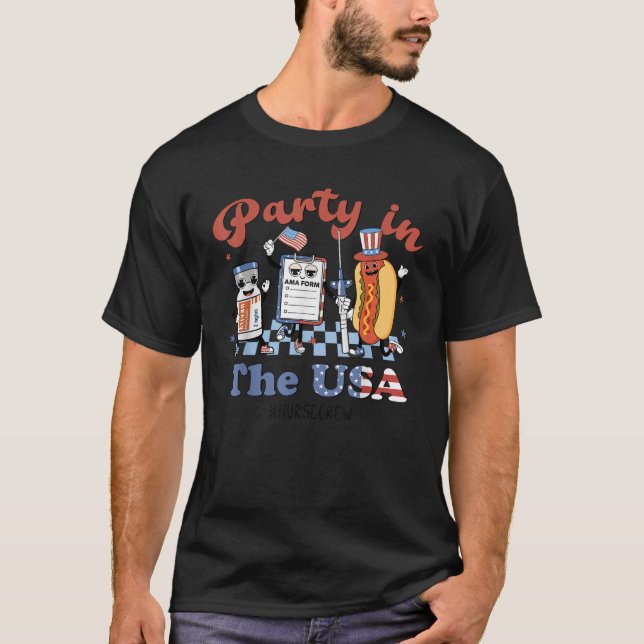 4:e juli: Party i USA ICU Nurse Crew T Shirt (Framsida)