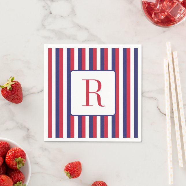 4:e juli Party Monogram Red White och Blue Pappersservett (Insitu)