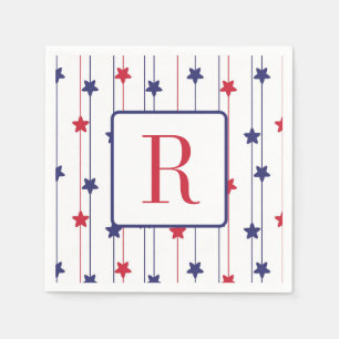 4:e juli Party Monogram Red White och Blue Pappersservett