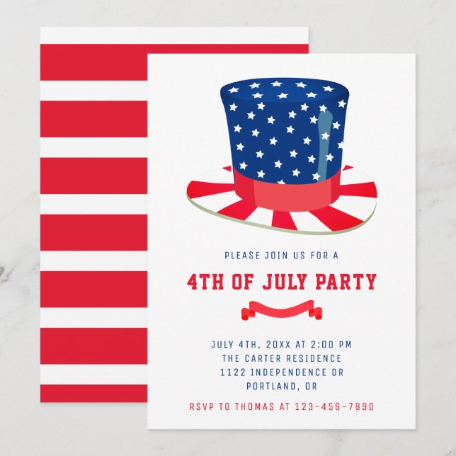 4:e juli Party Patriotic BBQ Rött vitt blått Inbjudningar (Fram/baksida)