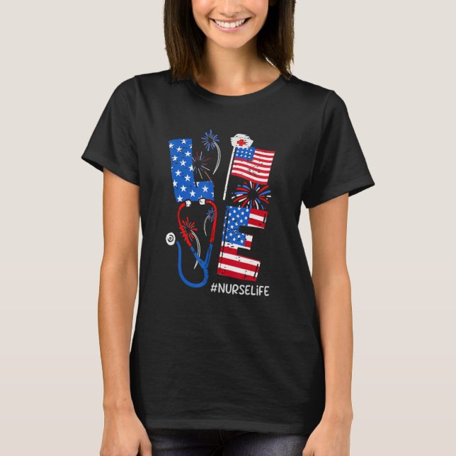 4:e juli Patriotic American Nurse RN CNA ER ICU T Shirt (Framsida)