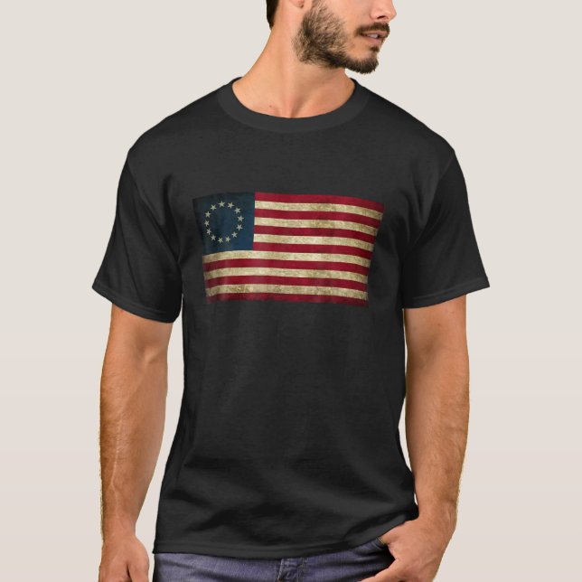 4:e juli Patriotic Betsy Ross battant flagga t shi T Shirt (Framsida)