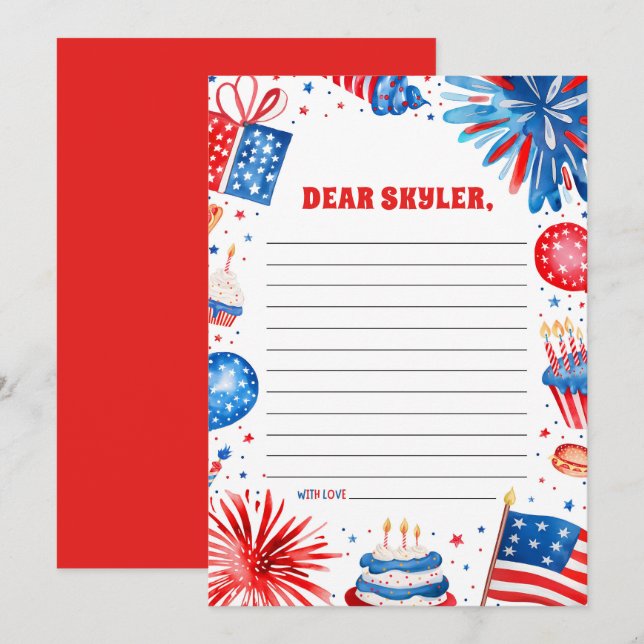 4:e juli Patriotic Birthday Time Kapsel Card Inbjudningar (Fram/baksida)