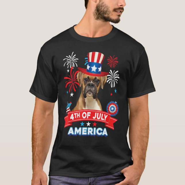 4:e juli Patriotic Day Boxer Hund Självständighet  T Shirt (Framsida)